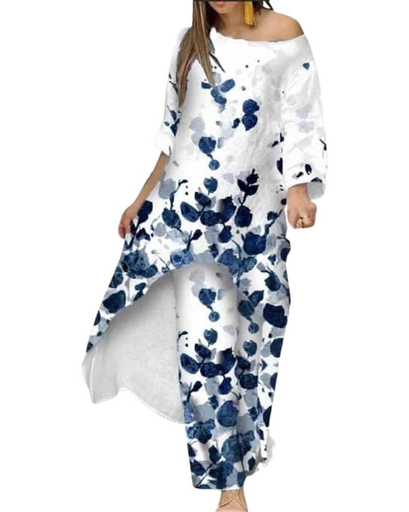 Women's Fashion Casual Large Irregular Long Sleeved Suit Wide Leg Pants Two Piece Butterfly Print Large Size Suit 05-flower $...