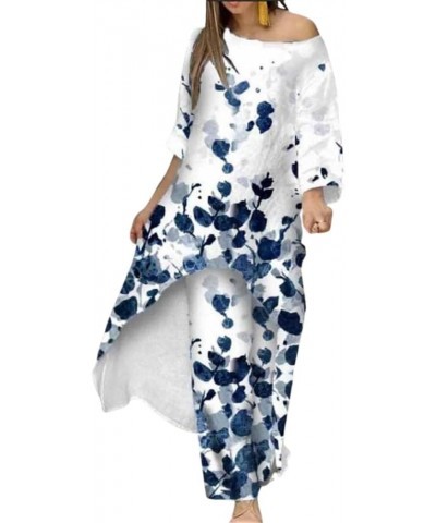 Women's Fashion Casual Large Irregular Long Sleeved Suit Wide Leg Pants Two Piece Butterfly Print Large Size Suit 05-flower $...