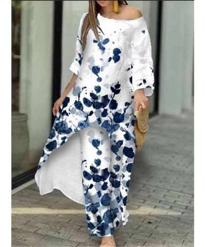 Women's Fashion Casual Large Irregular Long Sleeved Suit Wide Leg Pants Two Piece Butterfly Print Large Size Suit 05-flower $...