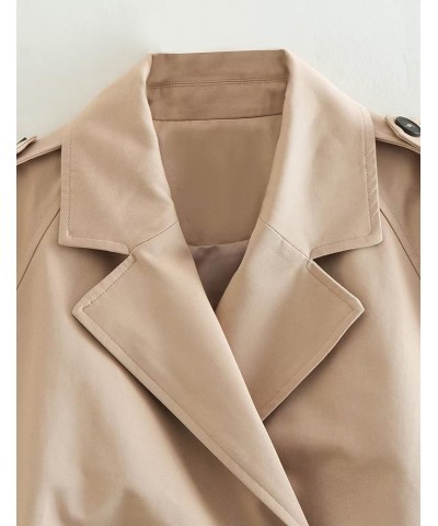 Women's Casual Cropped Oversized Trench Coat with Belt Lapel Double Breasted Jacket Outwear Khaki $14.49 Coats