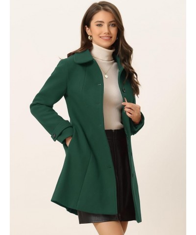 Women's Peter Pan Collar Overcoat Single Breasted Pockets Winter Long Coat Solid Dark Green $30.10 Coats