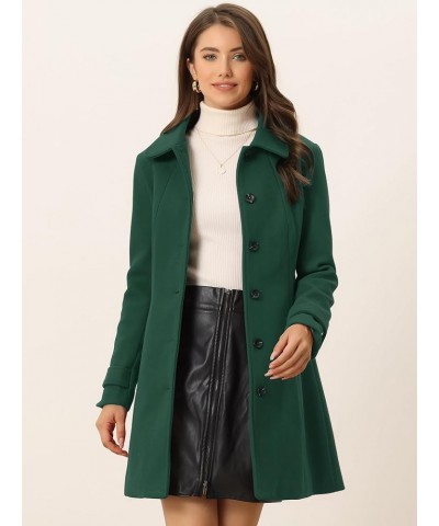 Women's Peter Pan Collar Overcoat Single Breasted Pockets Winter Long Coat Solid Dark Green $30.10 Coats