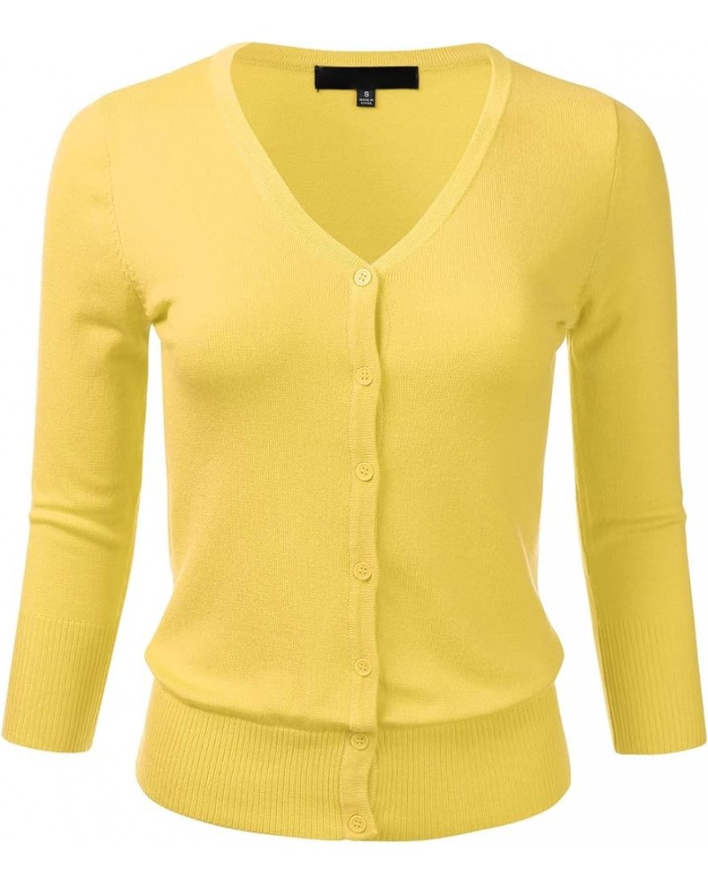 Women's Button Down 3/4 Sleeve V-Neck Stretch Knit Cardigan Sweater (S-3X) Fsw015_babyyellow $19.17 Sweaters