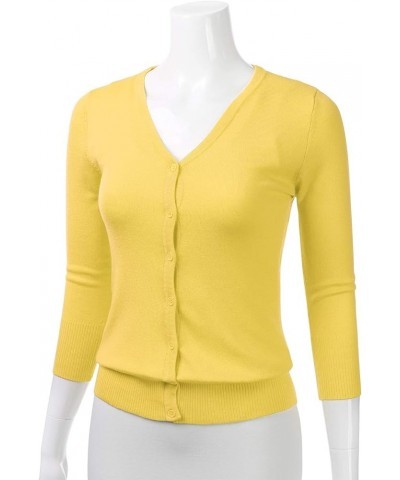 Women's Button Down 3/4 Sleeve V-Neck Stretch Knit Cardigan Sweater (S-3X) Fsw015_babyyellow $19.17 Sweaters