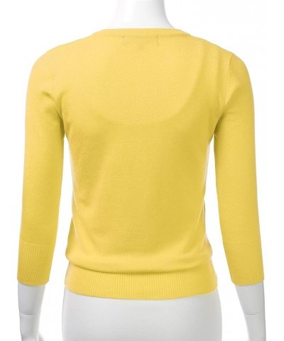 Women's Button Down 3/4 Sleeve V-Neck Stretch Knit Cardigan Sweater (S-3X) Fsw015_babyyellow $19.17 Sweaters