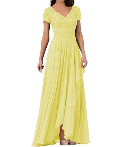 Mother of The Bride Dress Cap Sleeves Lace Applique Groom's Mother Dresses V Neck Formal Wedding Party Gowns Yellow $34.50 Dr...