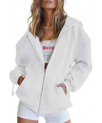 Womens Oversized Zip Up Hoodies Teen Girls Hooded Sweatshirt Cute Fall Casual Jacket Drawstring Y2K Hoodie with Pocket White ...