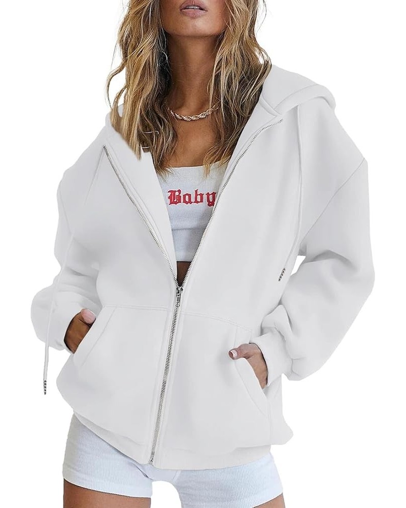 Womens Oversized Zip Up Hoodies Teen Girls Hooded Sweatshirt Cute Fall Casual Jacket Drawstring Y2K Hoodie with Pocket White ...