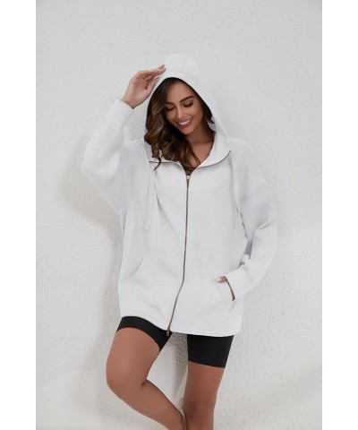 Womens Oversized Zip Up Hoodies Teen Girls Hooded Sweatshirt Cute Fall Casual Jacket Drawstring Y2K Hoodie with Pocket White ...