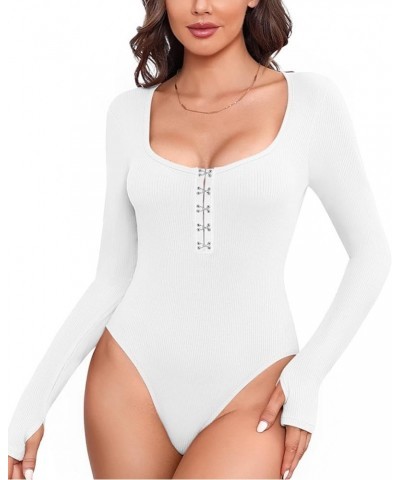 Women's Long Sleeve Bodysuit Shirts Dressy Body Suits Tops 2023 Fall Fashion No Bra - White $13.99 Bodysuits