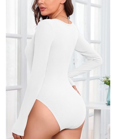 Women's Long Sleeve Bodysuit Shirts Dressy Body Suits Tops 2023 Fall Fashion No Bra - White $13.99 Bodysuits