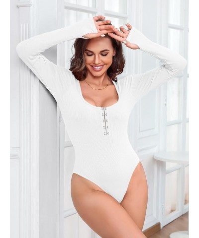 Women's Long Sleeve Bodysuit Shirts Dressy Body Suits Tops 2023 Fall Fashion No Bra - White $13.99 Bodysuits