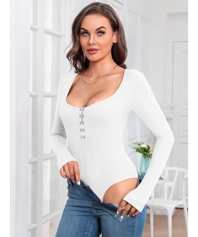 Women's Long Sleeve Bodysuit Shirts Dressy Body Suits Tops 2023 Fall Fashion No Bra - White $13.99 Bodysuits