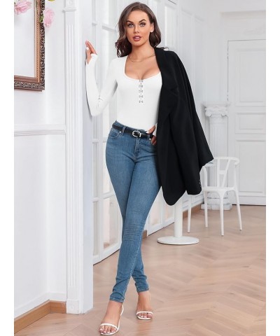 Women's Long Sleeve Bodysuit Shirts Dressy Body Suits Tops 2023 Fall Fashion No Bra - White $13.99 Bodysuits