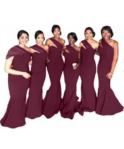 African Mermaid Bridesmaid Dresses Long One Shoulder Satin Bridesmaid Dresses for Wedding Burgundy $39.79 Dresses