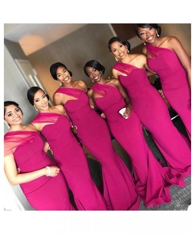 African Mermaid Bridesmaid Dresses Long One Shoulder Satin Bridesmaid Dresses for Wedding Burgundy $39.79 Dresses