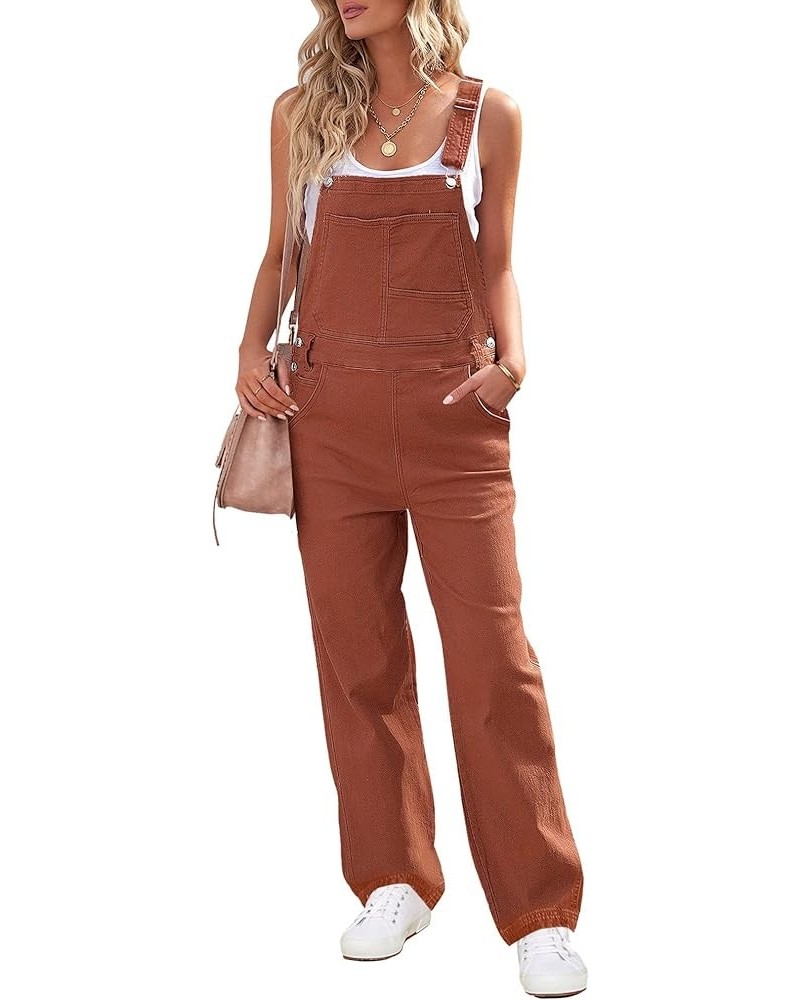 Overalls Women Loose Fit Denim Bib Baggy Overall Jumpsuit Straight Wide Leg Stretchy Jean Pants Fashion Brick Red $23.03 Over...