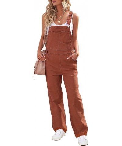 Overalls Women Loose Fit Denim Bib Baggy Overall Jumpsuit Straight Wide Leg Stretchy Jean Pants Fashion Brick Red $23.03 Over...