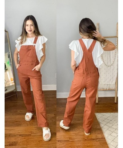 Overalls Women Loose Fit Denim Bib Baggy Overall Jumpsuit Straight Wide Leg Stretchy Jean Pants Fashion Brick Red $23.03 Over...