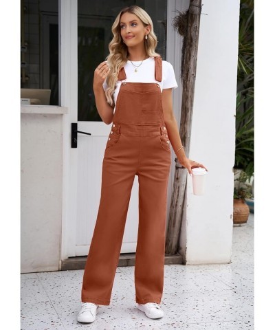 Overalls Women Loose Fit Denim Bib Baggy Overall Jumpsuit Straight Wide Leg Stretchy Jean Pants Fashion Brick Red $23.03 Over...