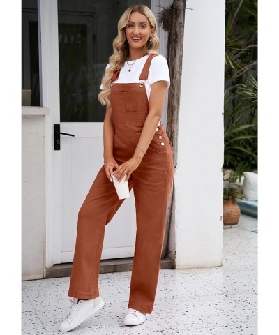 Overalls Women Loose Fit Denim Bib Baggy Overall Jumpsuit Straight Wide Leg Stretchy Jean Pants Fashion Brick Red $23.03 Over...