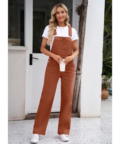 Overalls Women Loose Fit Denim Bib Baggy Overall Jumpsuit Straight Wide Leg Stretchy Jean Pants Fashion Brick Red $23.03 Over...