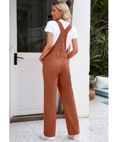 Overalls Women Loose Fit Denim Bib Baggy Overall Jumpsuit Straight Wide Leg Stretchy Jean Pants Fashion Brick Red $23.03 Over...