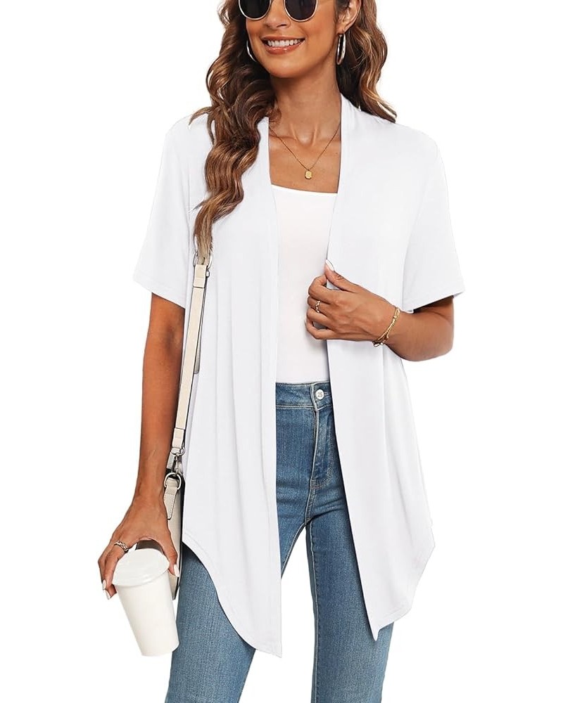 Lightweight Summer 3/4 Sleeve Cardigan for Women Trendy Casual Draped Tie Front Cardigans Fall Shrugs High Low Hem A02-white-...