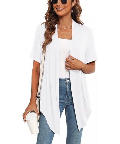 Lightweight Summer 3/4 Sleeve Cardigan for Women Trendy Casual Draped Tie Front Cardigans Fall Shrugs High Low Hem A02-white-...