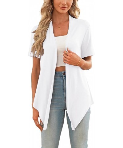 Lightweight Summer 3/4 Sleeve Cardigan for Women Trendy Casual Draped Tie Front Cardigans Fall Shrugs High Low Hem A02-white-...