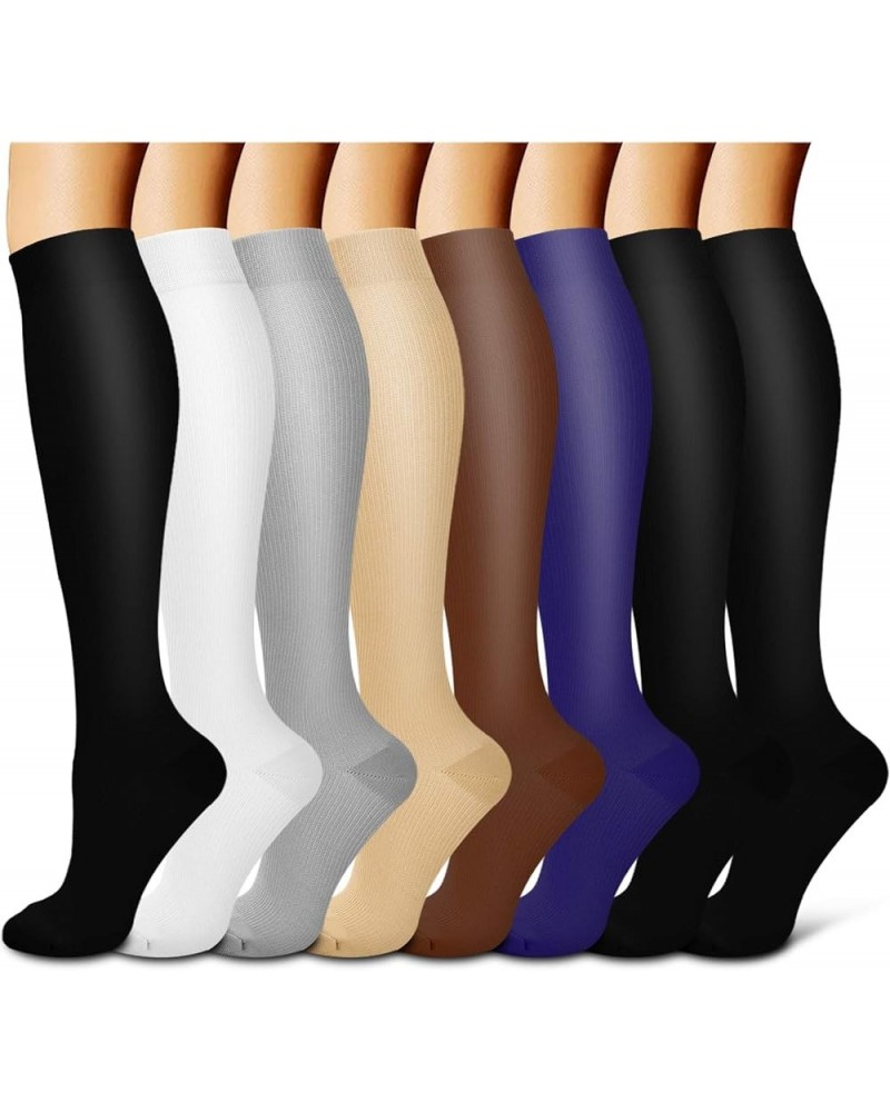 Compression Socks For Women& Men circulation(8 Pairs),Socks-Best for Running,Sports,Hiking,Flight travel,Pregnancy 02-3black/...