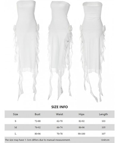 Women Sexy Backless Tube Dress Y2K 3D Flower Flowy Tassel Ruffle Hem Off Shoulder Sleeveless Split Dress Club Party Wear A Ro...