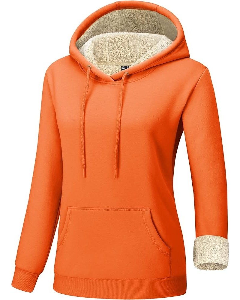 Women's Sherpa Lined Pullover Hoodies Cotton Fleece Sweatshirt Active Hooded With Pockets Casual Classic Tops Orange $23.49 A...