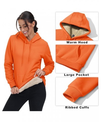 Women's Sherpa Lined Pullover Hoodies Cotton Fleece Sweatshirt Active Hooded With Pockets Casual Classic Tops Orange $23.49 A...