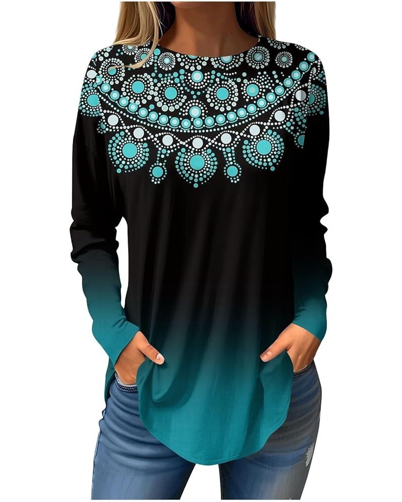 Fall Clothes for Women 2023,Women's Geometric Print Tunic Crewneck Long Sleeve Long Shirt to Wear with Leggings 2-dark Blue $...