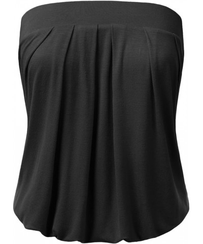 Womens Basic Sleeveless Pleated Tube Top Awttsl0103_black $10.80 Tanks