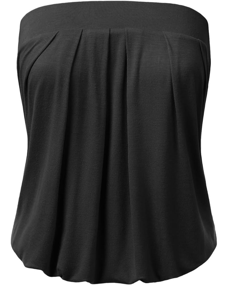 Womens Basic Sleeveless Pleated Tube Top Awttsl0103_black $10.80 Tanks