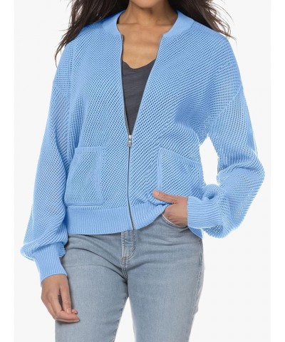 Womens Zip Up Crochet Short Cardigan Sweater Lightweight Lantern Long Sleeve Fishnet Fashion Jacket with Pockets Sky Blue $12...