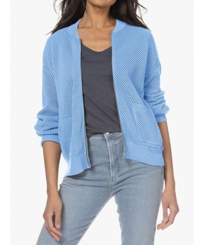 Womens Zip Up Crochet Short Cardigan Sweater Lightweight Lantern Long Sleeve Fishnet Fashion Jacket with Pockets Sky Blue $12...