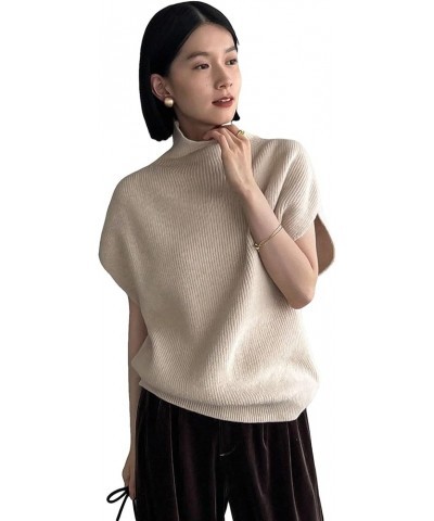 Women's Mock Neck Short Sleeve Sweater Vest Knit Pullover Sweater Tops Apricot $8.69 Sweaters