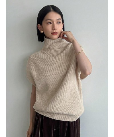 Women's Mock Neck Short Sleeve Sweater Vest Knit Pullover Sweater Tops Apricot $8.69 Sweaters