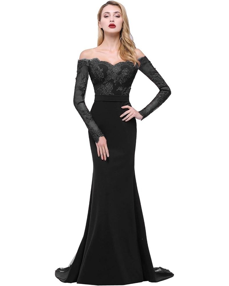 Off The Shoulder Mermaid Bridesmaid Dresses Long Lace Prom Party Gowns Long Sleeves Black $46.06 Dresses