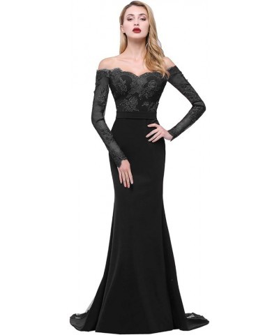 Off The Shoulder Mermaid Bridesmaid Dresses Long Lace Prom Party Gowns Long Sleeves Black $46.06 Dresses