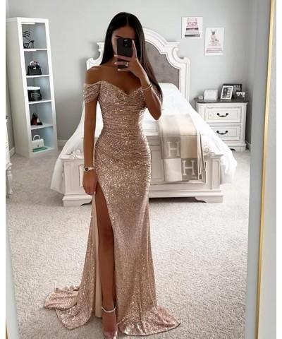 Women's Sequin Prom Dresses Long Ball Gown Mermaid Pleated Sparkly Evening Formal Gowns with Slit Blush Pink $32.99 Dresses