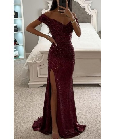 Women's Sequin Prom Dresses Long Ball Gown Mermaid Pleated Sparkly Evening Formal Gowns with Slit Blush Pink $32.99 Dresses