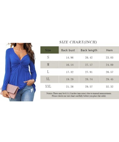 Women V-Neck Front Knotted Blouse Shirt Long Sleeve Elegant Casual T-Shirt Solid Color Pullover Tops B21-blue $20.99 Tops