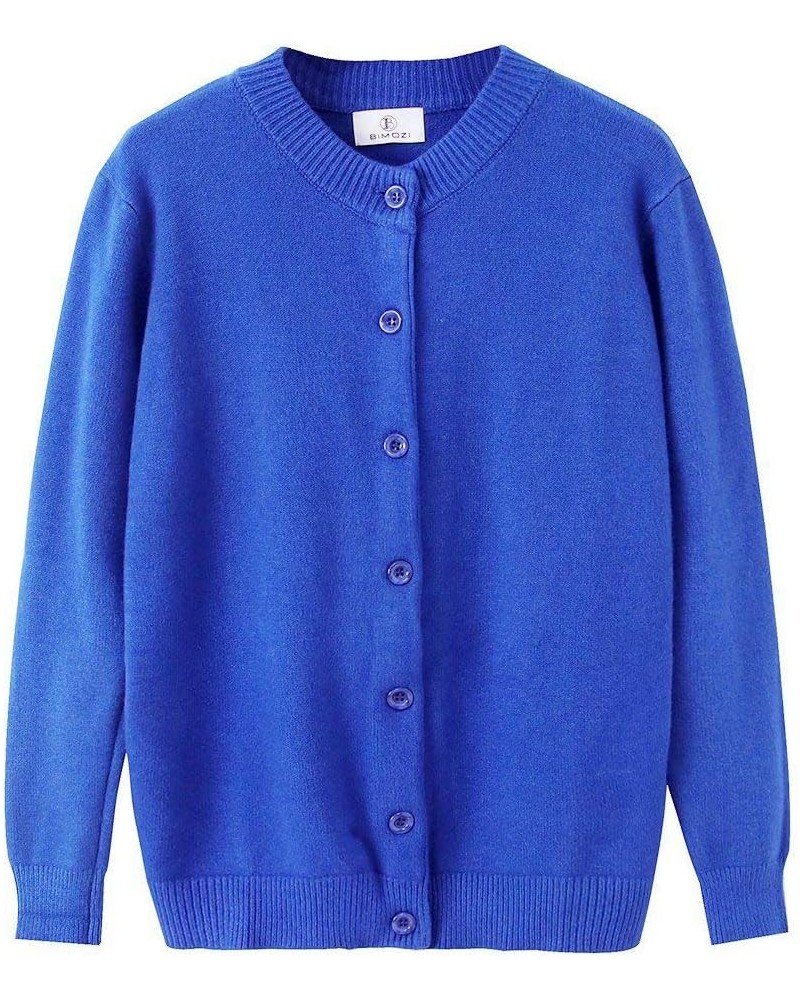 Women Thick Button Down Cardigan Sweaters Crew Neck Medium Weight Long Sleeve Royal Blue $14.08 Sweaters