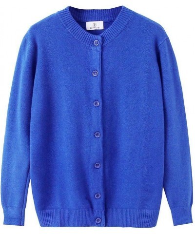 Women Thick Button Down Cardigan Sweaters Crew Neck Medium Weight Long Sleeve Royal Blue $14.08 Sweaters