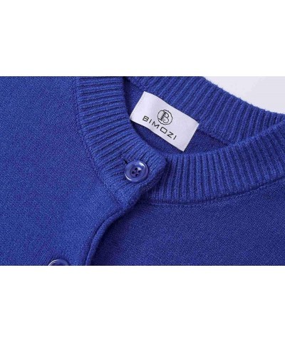 Women Thick Button Down Cardigan Sweaters Crew Neck Medium Weight Long Sleeve Royal Blue $14.08 Sweaters