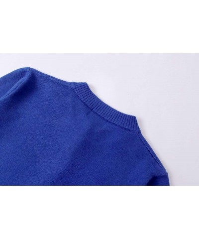 Women Thick Button Down Cardigan Sweaters Crew Neck Medium Weight Long Sleeve Royal Blue $14.08 Sweaters